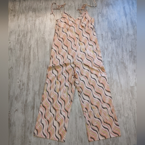 Retro Barbiecore Pink Multicolor Tie-Shoulder SheIn Jumpsuit Size Small - Picture 1 of 11